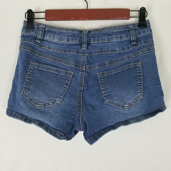 Blue Spice Denim Shorts Juniors 3 Blue Jean Low Rise Triple Button Medium Wash - Picture 2 of 12